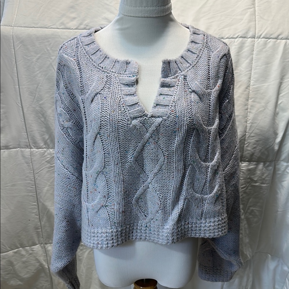Luxe Lilac V-Neck Cable Knit Sweater